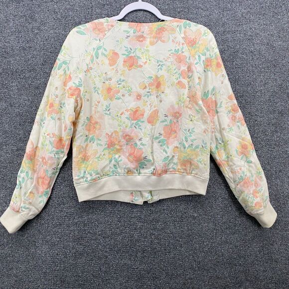 Candies Jacket Junior M Beige Pink Floral Full Zip Bomber Casual Romantic Boho - Picture 4 of 8